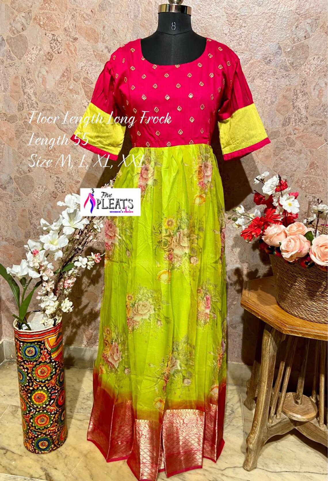 Ethnic wear Floral organza Long Frock Etsy