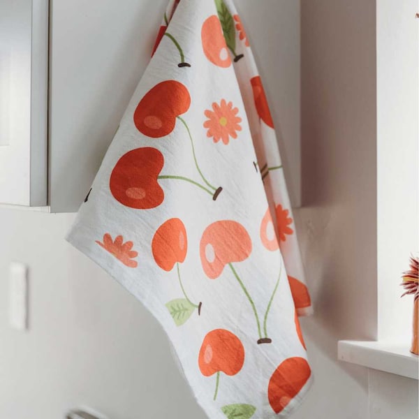 Cute Kitchen Towel Cherries Everywhere Flour Sack Towel- Funny kitchen Towel - New Home Gift - Cute Gift - Natural Towel - fun Gift - cherry