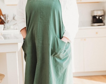 The ONLY True Plus-Size Cozy Smock Apron You’ll Wear All Day | Plus Size No-Tie Crossback with Pockets | Slip On Cross Back Apron