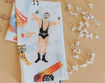 Circus Fun Flour Sack Kitchen Towel: Absorbent Cotton Dish Towel