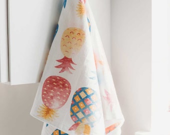 Funny Kitchen Towel Pineapples - Flour Sack Towel - cute dish towel - New Home Gift - Cute Gift - Natural Towel - fun Gift - beach - fruit