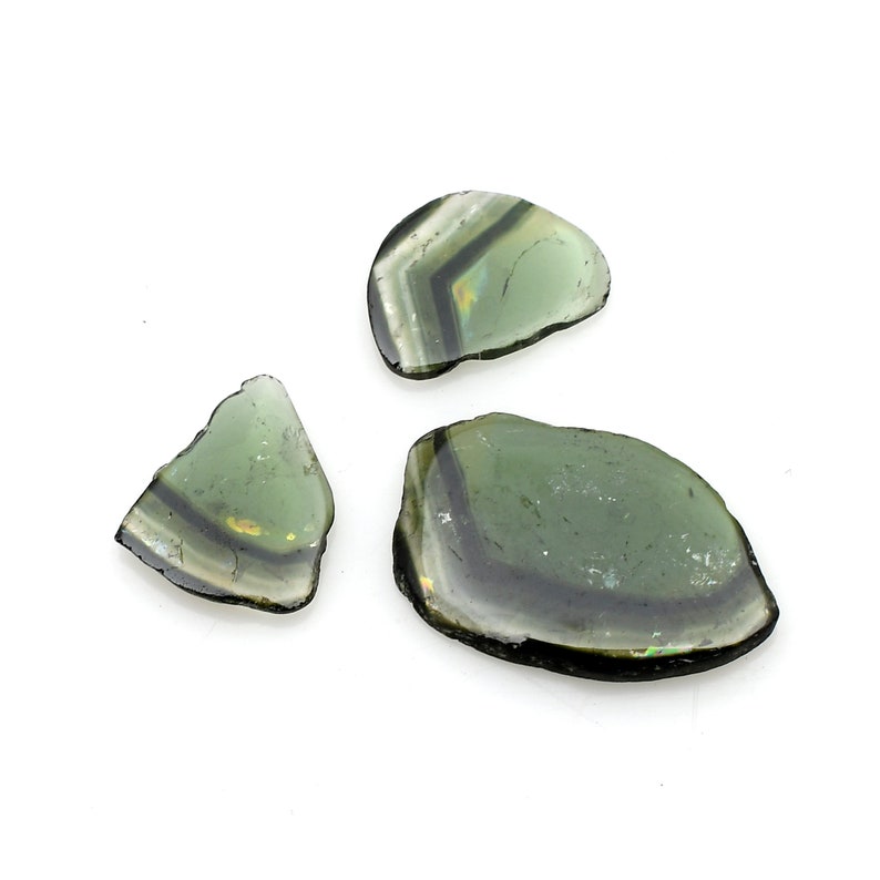 Gemstone For Jewelry Loose Tourmaline Gemstone 3 Pieces Watermelon Tourmaline Smooth Slice Uneven Shape Natural Loose Gemstone Plain