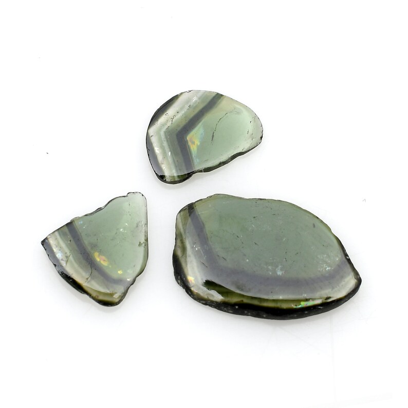 Gemstone For Jewelry Loose Tourmaline Gemstone 3 Pieces Watermelon Tourmaline Smooth Slice Uneven Shape Natural Loose Gemstone Plain