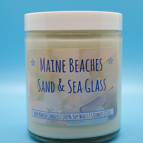 Maine Beaches Sand & Seaglass - 100% Soy Wax Candle - Handmade in North Yarmouth, Maine - 7.5 Ounce