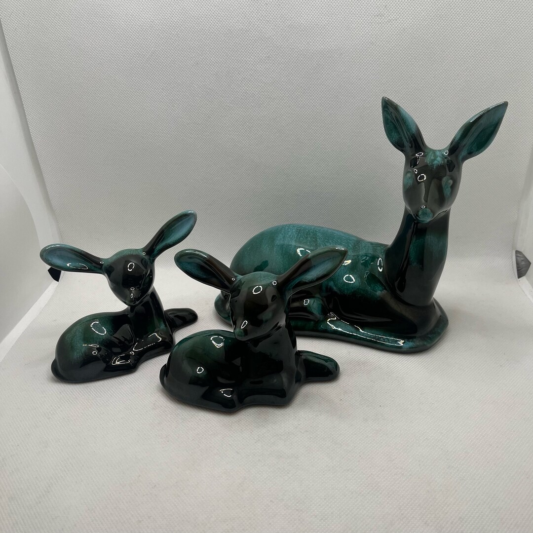 Set of 3 Vintage Blue Mountain Pottery Deer Doe Fawn Figurines Etsy