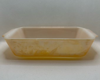 Vintage Anker Hocking Feuerkönig #441 Pfirsich Lüster Loaf Pan mit Griffen