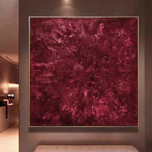 Ruby Red Painting on Canvas, Original Abstract Large Wall Art in Red Bordeaux Burgundy
