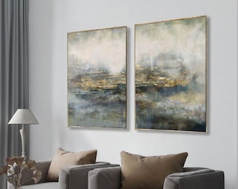 Two Piece Artwork, Scenery Paintings Set of 2, Abstract Landscape Acrylic Painting