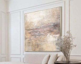 Earth Tones Abstract Wall Art, Textured Canvas Painting in Beige and Gray Neutral Tones