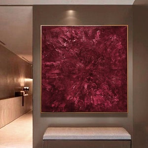 Ruby Red Painting on Canvas, Original Abstract Large Wall Art in Red Bordeaux Burgundy