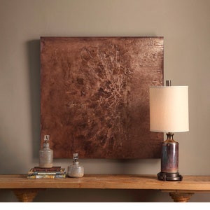 Dark Copper Metal Wall Art, Abstract Original Painting on Canvas, Hand Painted Sculpture Painting
