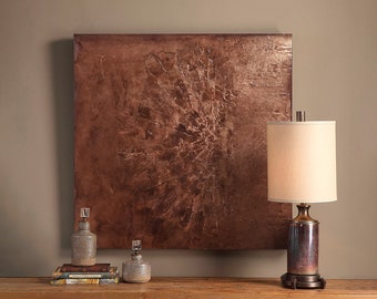 Dark copper metal wall art, abstract original painting on canvas, hand painted sculpture painting