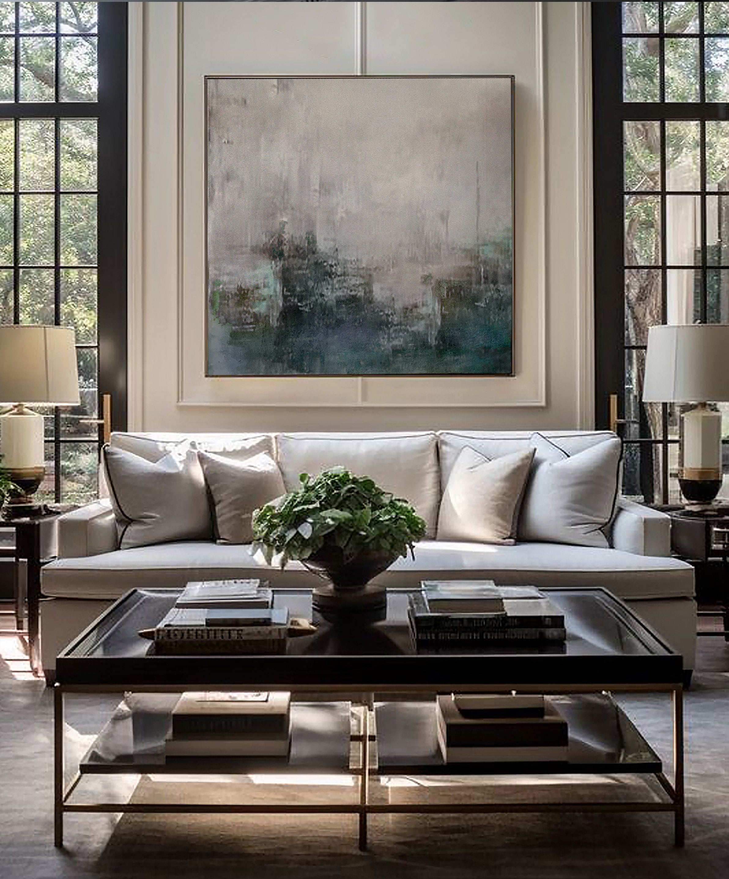 Abstract Landscape Painting on Canvas Framed, Large Wall Art for Living ...