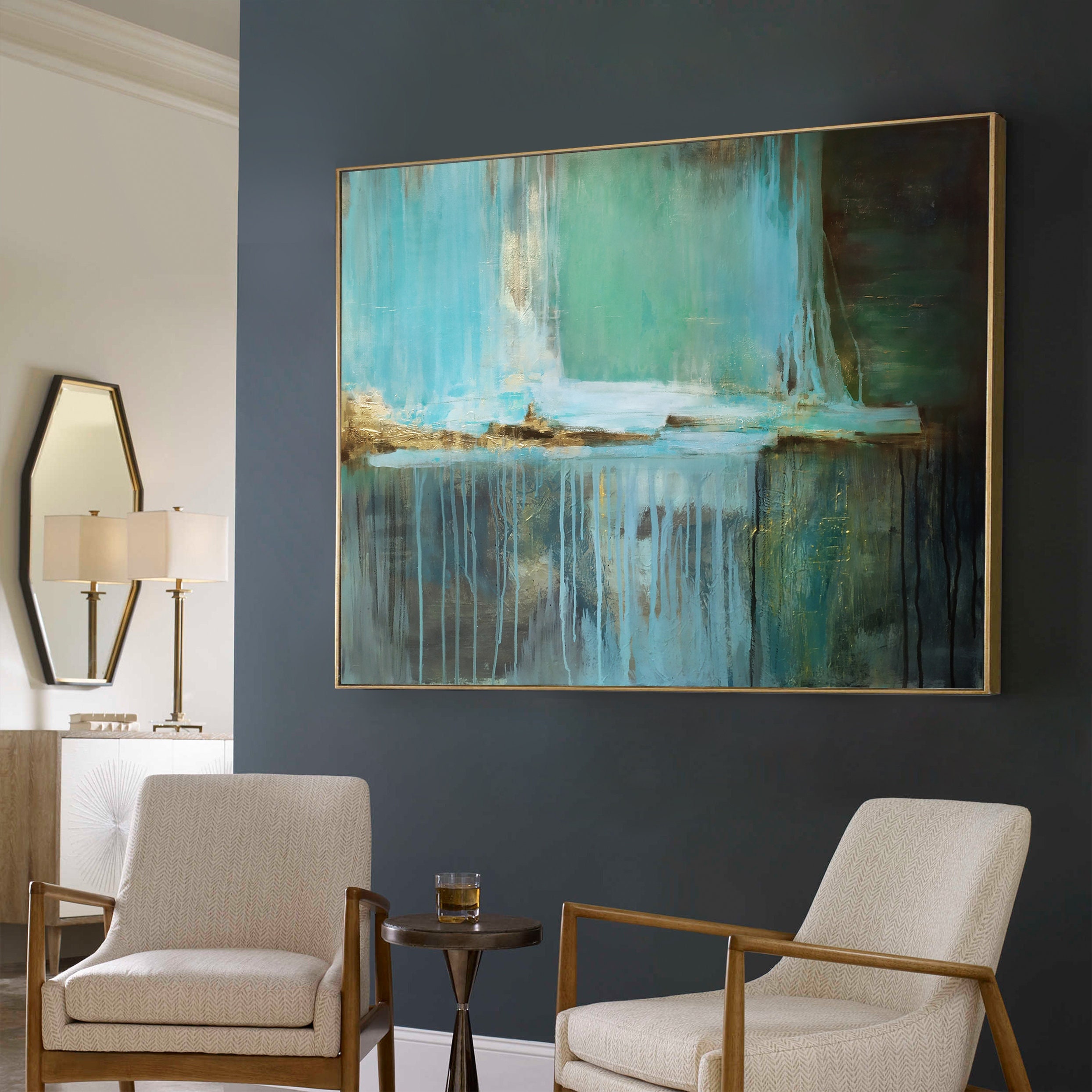 Green Teal Large Original Oil Painting Abstract Canvas Art - Etsy