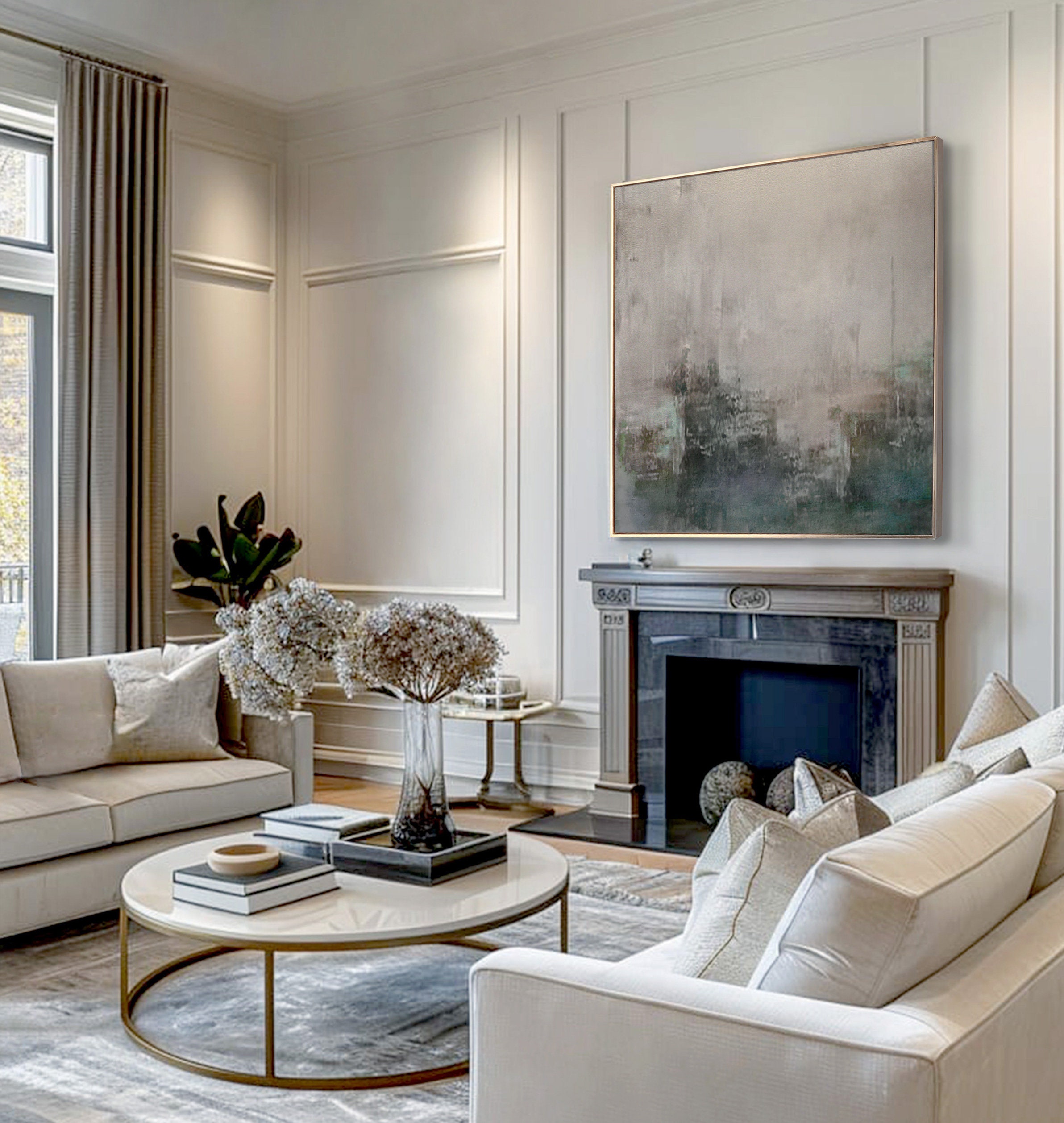 Abstract Landscape Painting on Canvas Framed, Large Wall Art for Living ...