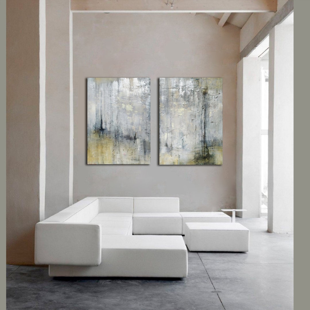 Original Abstract Painting Set of 2, Vertical Brown Abstract Landscape