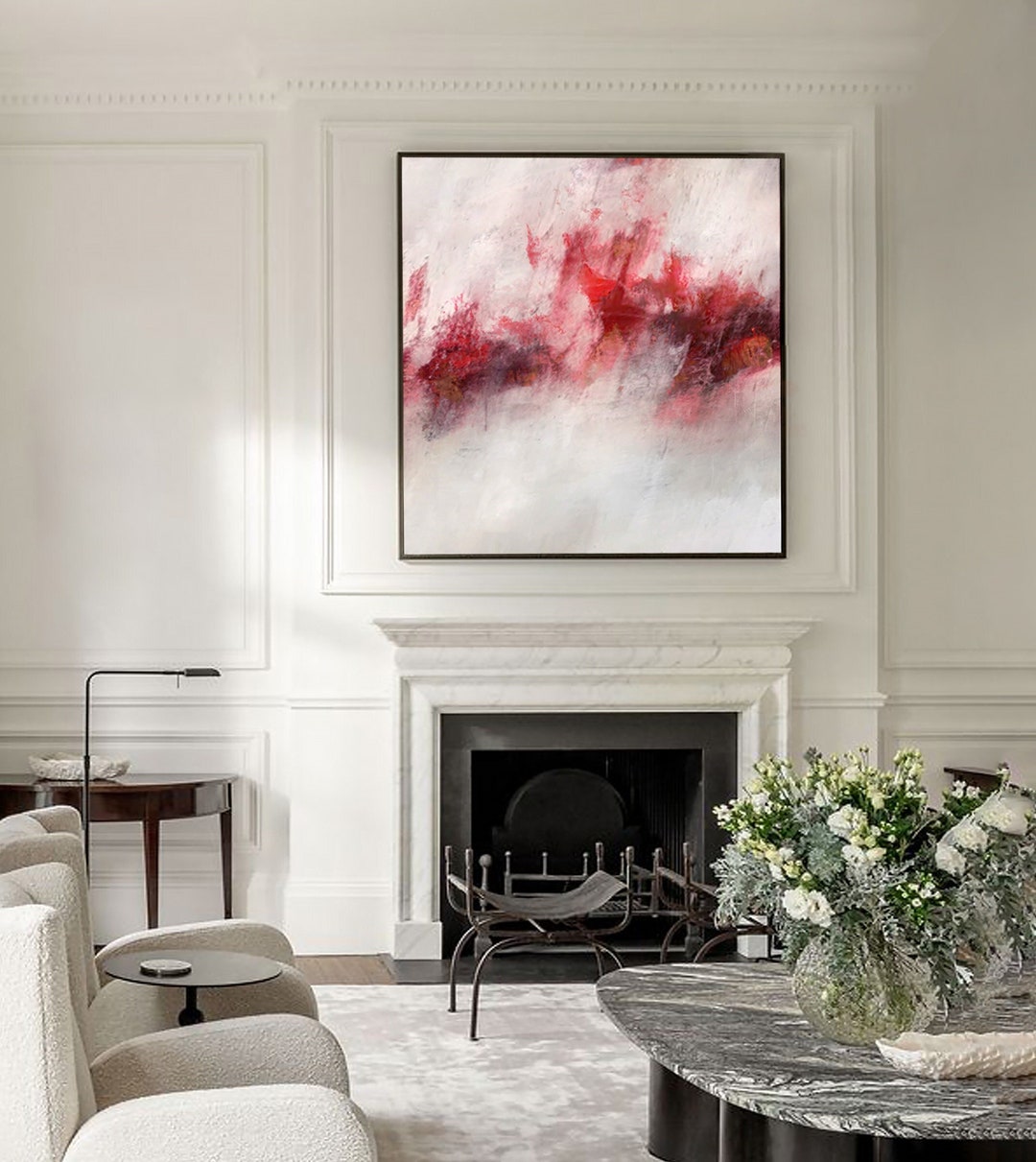 Large Red Abstract Painting: Modern Canvas Wall Art - Etsy