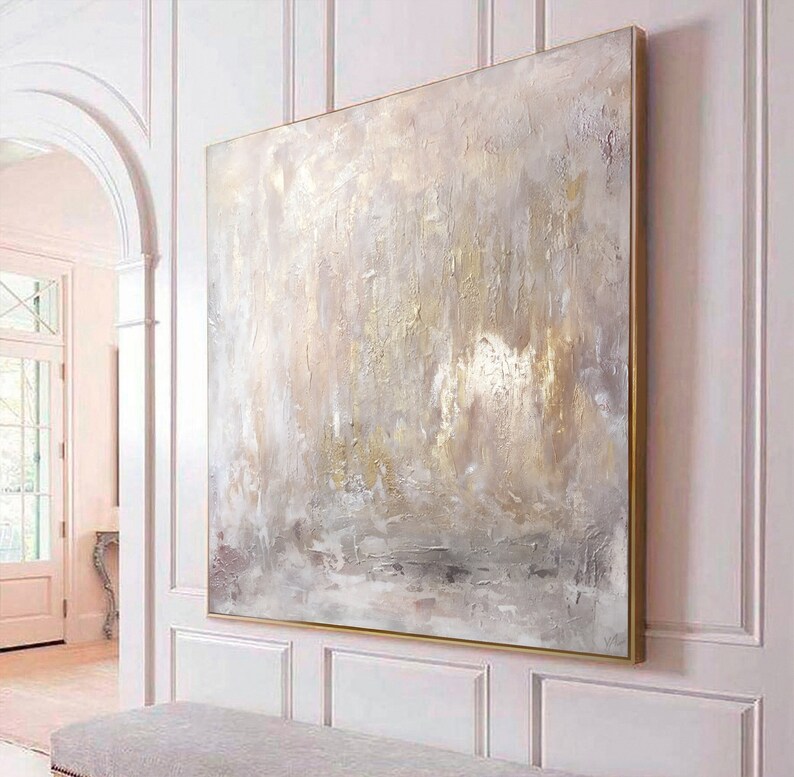 White and Gold Abstract Wall Art Original Framed Painting on Etsy