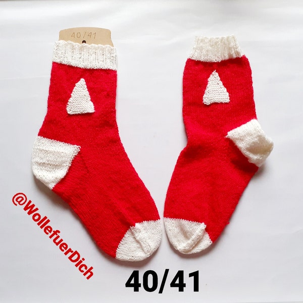 Wollsocken Größe 40/41 handgestrickt, rot / weiß