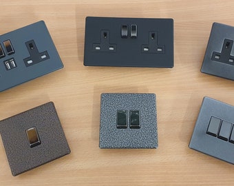 Custom Colour - Light Switches - Plug Sockets - (Grey - Matt Black - Antique Copper, Silver - Gun Metal - Anthracite - Black Chrome)
