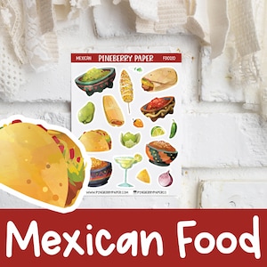 Pegatinas de comida mexicana / Tacos / Guacamole / Salsa / Planner Stickers(Erin Condren, Happy Planner, Recollections, Hobonichi, Bujo,& más