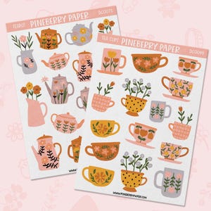 Tea Time Stickers | Decorative | Tea Pot | Tea Cup | Tea Party | Floral | Planner Stickers | Junk Journal | Waterproof | DC0049 | DC0073