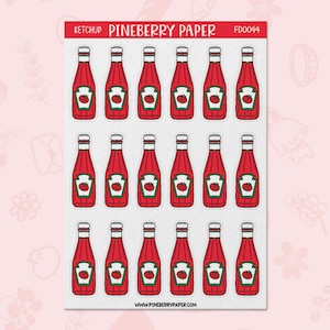 Ketchup Bottle Stickers | Condiment| Food | Recipe/Cookbook | Red | Planner Stickers | FD0044