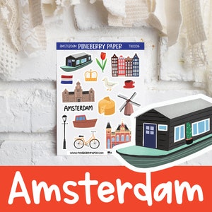 Pegatinas de Ámsterdam / Países Bajos / Viajes / Vacaciones / Casa flotante / Gouda / Molinos de viento / Tulipanes / Vacaciones / Pegatinas de planificador / Bujo