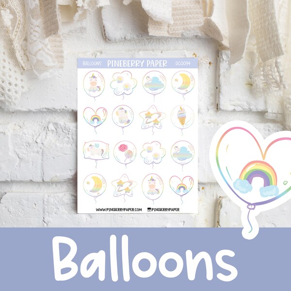 Magical Balloon Stickers | Decorative | Unicorn | Whimsical | Rainbow | Whimsical | Planner Stickers | Bujo | Bullet Journal