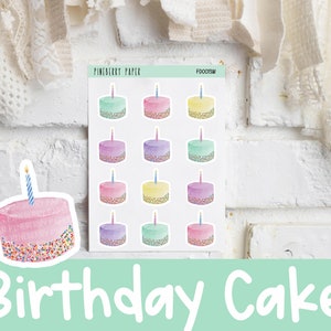 Geburtstag Kuchen Aufkleber | Dessert | Lebensmittel | Süßigkeiten | Aquarelle | Sticker (Erin Condren, glücklich Planner, Erinnerungen und vieles mehr)