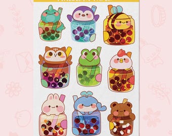 Boba Sticker Sheet | Animals | Waterproof Vinyl | AN0094