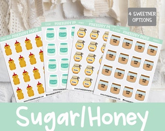 Honey & Sugar Stickers | Brown Sugar | Honey Bear | White Sugar |  Sweetener | Food | Cooking | Ingredients | Recipe Book | Planner Stickers