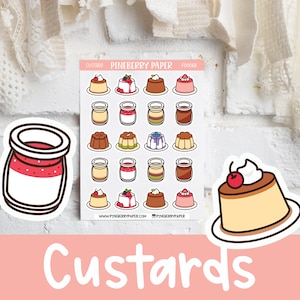 Custard Stickers | Decorative | Dessert | Food | Flan | Panna Cotta | Purin | Pudding | Deco | Planner Stickers | Bujo