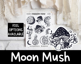 Moon Mushroom Stickers | Decorative | Magic | Deco | Foiled Options | Planner Stickers | Bujo