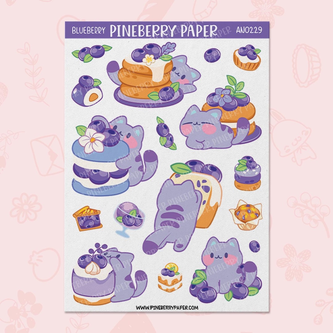 Blueberry Cat Stickers | Water-resistant Matte Vinyl | AN0229 - Etsy