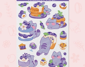 Blueberry Cat Stickers | Water-Resistant Matte Vinyl | AN0229