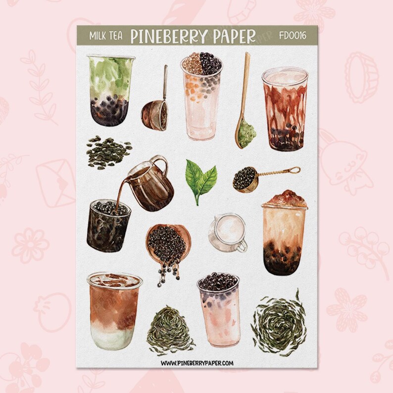 Stickers melkthee | Boba | Drankjes | Eten | Drank | Plannerstickers | Junkjournaal | FD0016: afbeelding 1