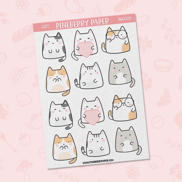 Cute Cat Stickers | Pets | Kittens | Kitties | Planner Stickers | Bujo | Bullet Journal | AN0008