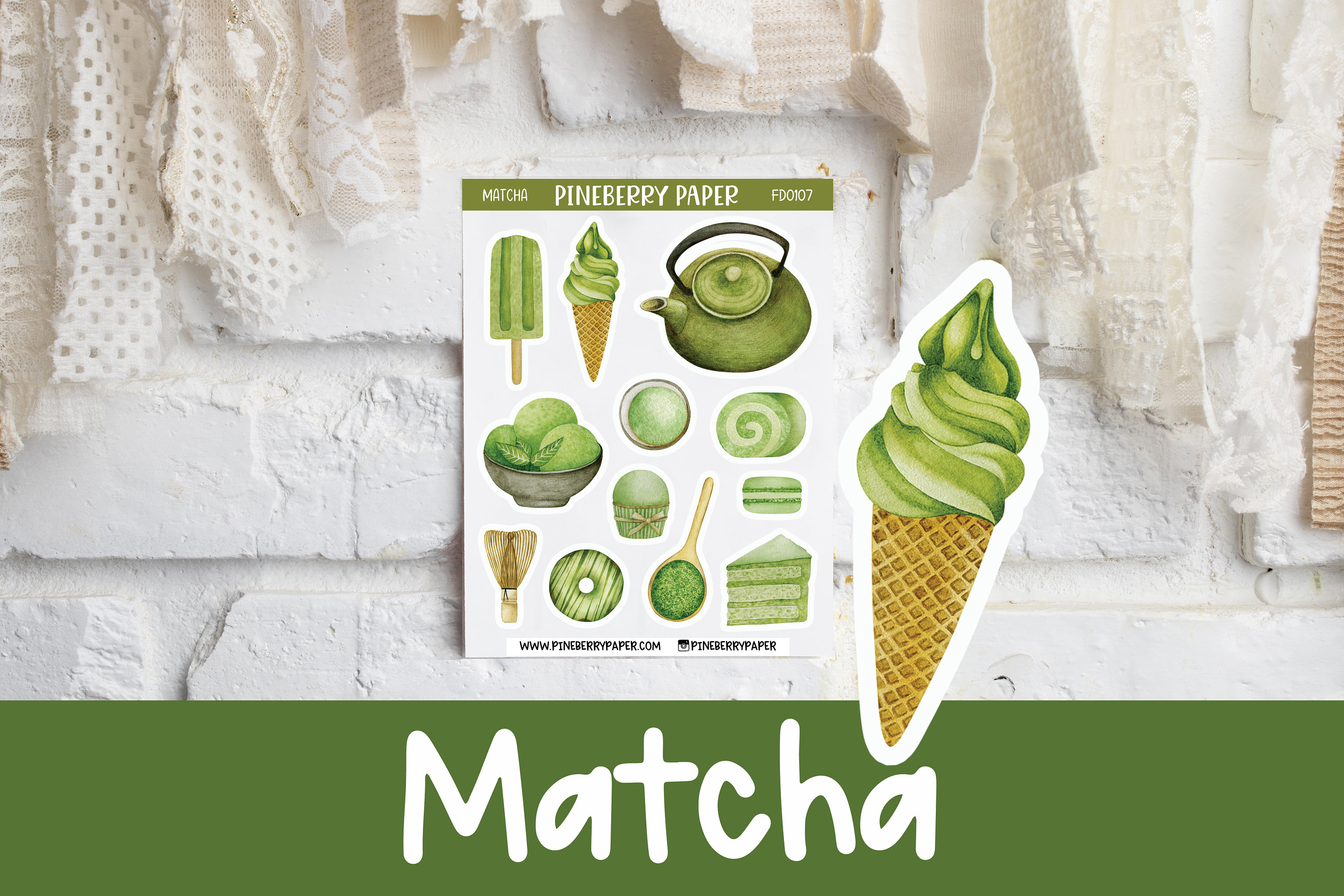 Matcha Stickers Green Tea Food Beverage Dessert Ice | Etsy