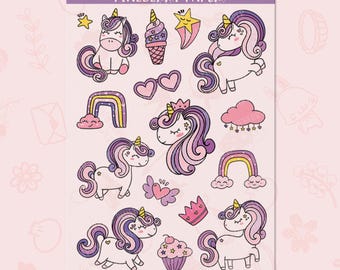 Cute Unicorn Stickers | Rainbows | Glossy Clear | AN0076