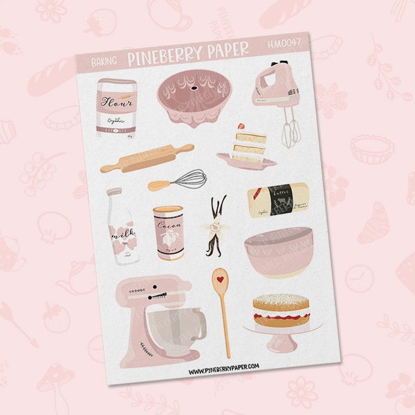 Pink Baking Stickers | Deco | Home Baker | Kitchen Tools | Cake | Butter | Mixer | Flour | Planner Stickers | Bujo | Bullet Journal | HM0047