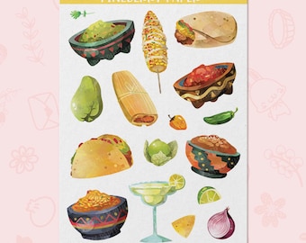 Mexican Food Stickers | Tacos | Guacamole | Elote | Lime | Chayote | Salsa | Tortilla | Lime | Tamales | Burrito | Planner Stickers | FD0210