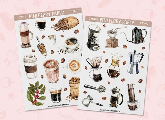 Coffee & Tea Sticker Sheet Bullet Journal Stickers, Planner