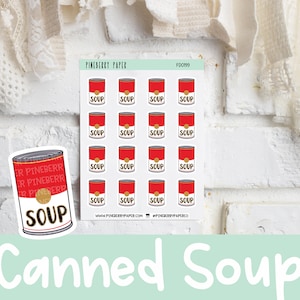 Pegatinas de sopa enlatadas / despensa / comida / pegatinas de planificador (Erin Condren, planificador feliz, recuerdos, Kikki K, planificador de pasión, Bujo y más)