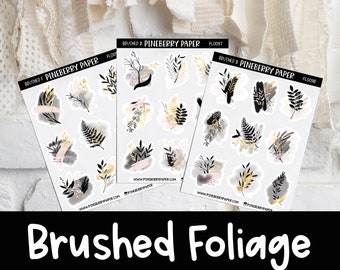 Brushed Foliage Stickers | Decorative | Botanicals | Deco | Pink | Black | Gold | Planner Stickers | Bujo | Bullet Journal