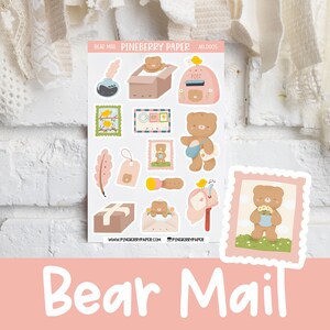 Naklejki Bear Mail | Happy Mail | Ptaki | Snail Mail | Kawaii | Zwierzęta | Pastel | Naklejki do planera | Bujo | Bullet Journal | FL