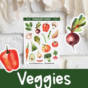 Pegatinas vegetales / Comida / Verduras / Comidas saludables / Hojas verdes / Verduras de raíz / Deco / Planner Pegatinas / Bujo