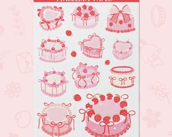 Vintage Strawberry Cake Stickers | Water-Resistant Transparent Matte Stickers | FD0247