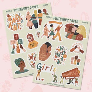 Pegatinas del Día Internacional de la Mujer / Niñas / Apoyo / Fuerte / Niñas / Pegatinas para agenda / Bujo / Diario basura / DC0170 / DC0171