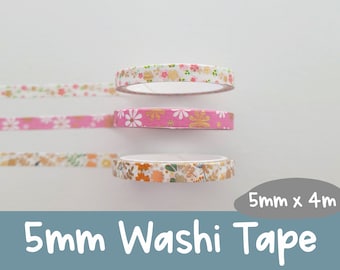 Fun Florals | 5mm Washi Tape | Gold Foil Decorative Tape | Planner Stickers (Erin Condren, Happy Planner, Hobonichi, & more)